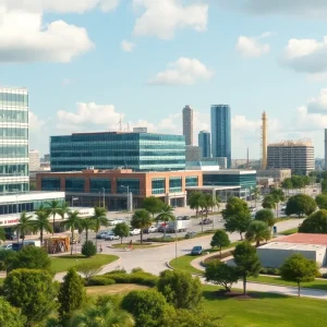 A modern business environment in Louisiana representing growth in private equity and investment in local industries.
