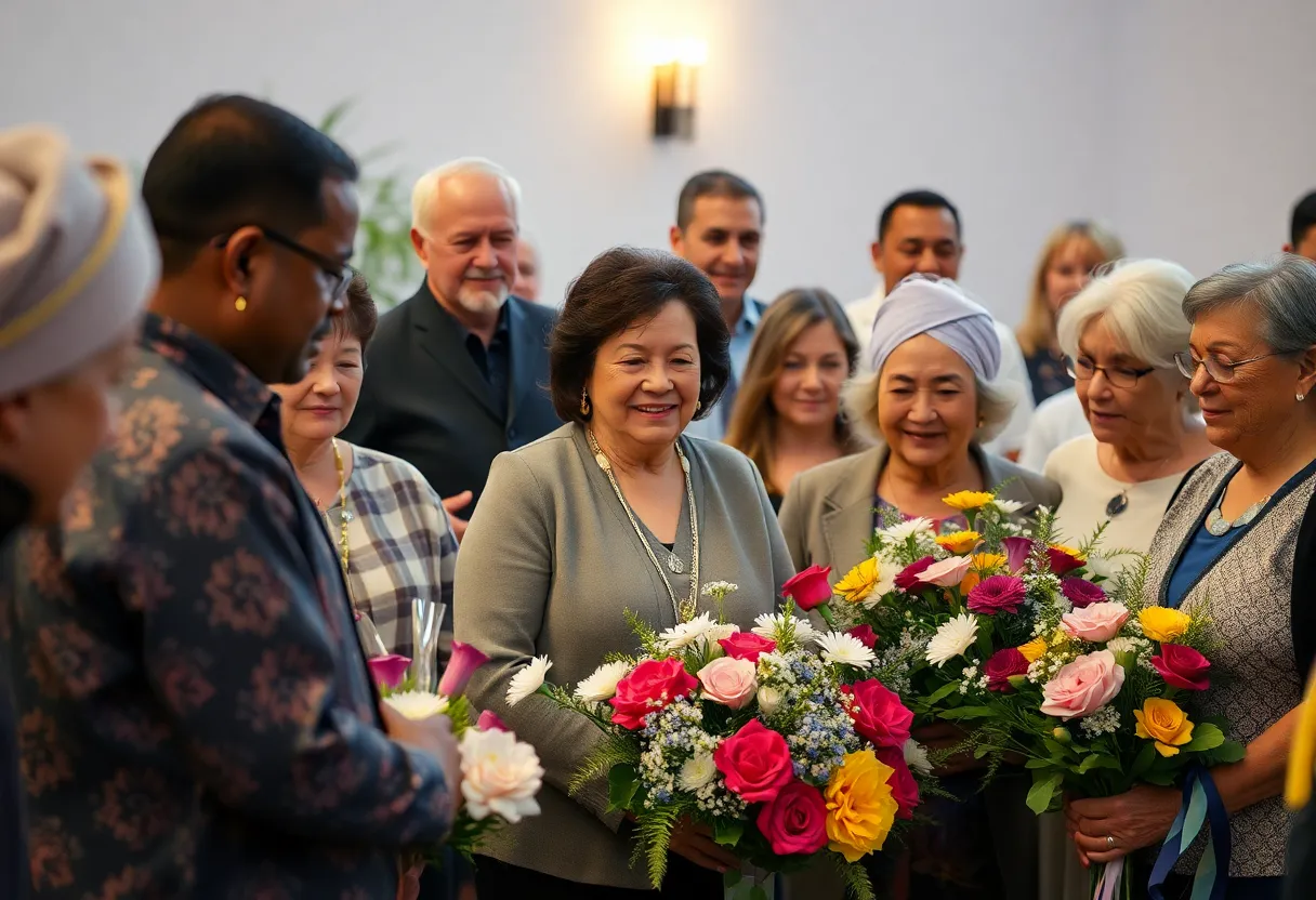Community members gather for a memorial service honoring Michael Joseph Scallan.