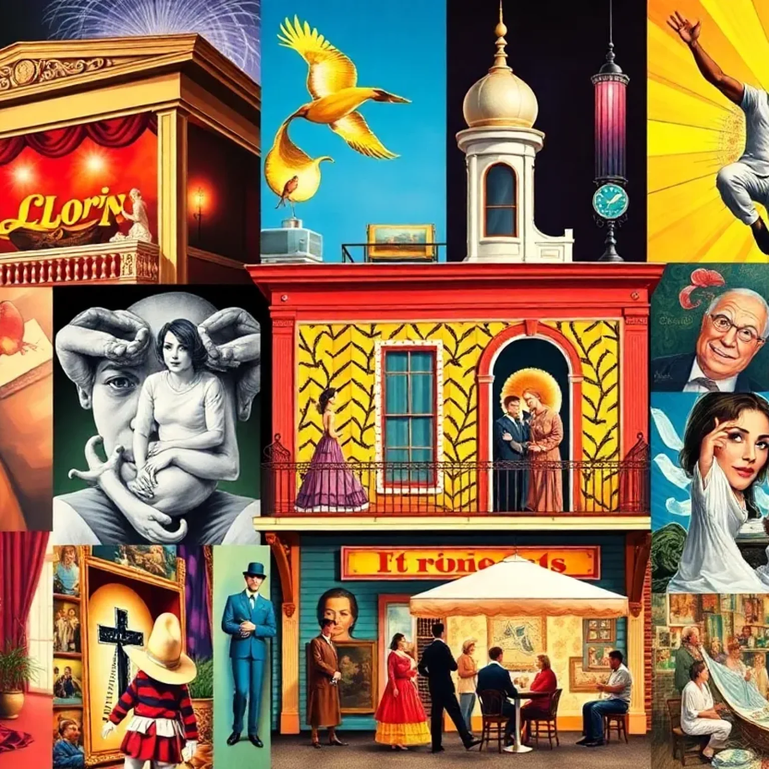 Collage of New Orleans arts scene highlighting festivals and exhibitions