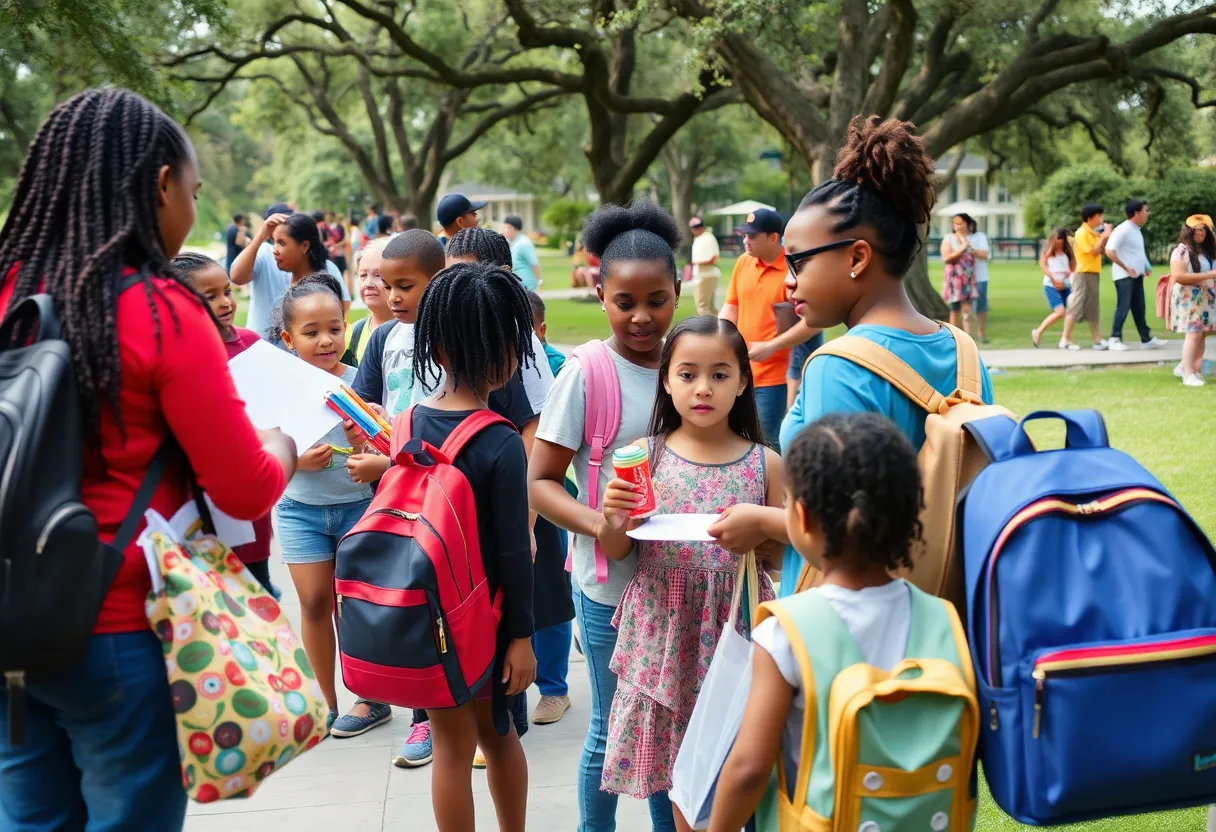 Families attending a back-to-school event in New Orleans
