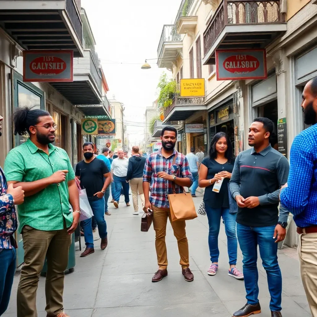 Entrepreneurs in New Orleans engaged in discussions in an urban setting