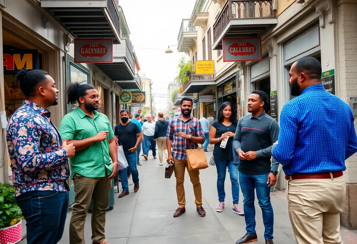 Entrepreneurs in New Orleans engaged in discussions in an urban setting