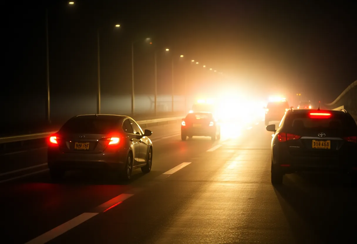 Emergency services at a car crash site on a highway