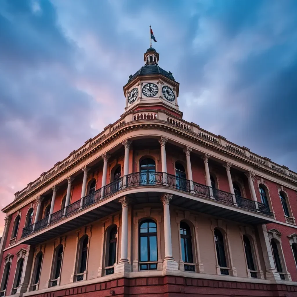 New Orleans City Hall under a dramatic sky