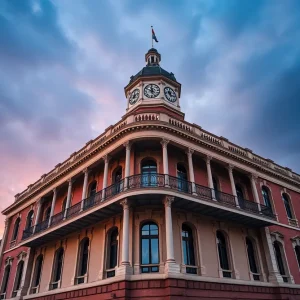 New Orleans City Hall under a dramatic sky