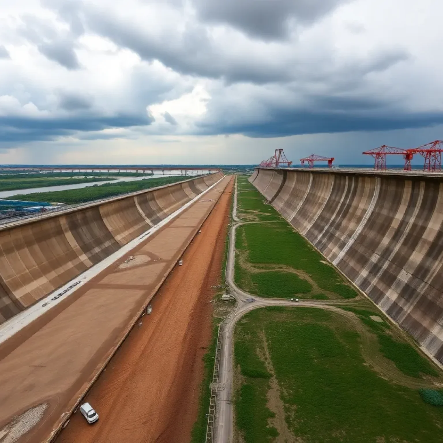 The hurricane protection system in New Orleans with levees and floodwalls.