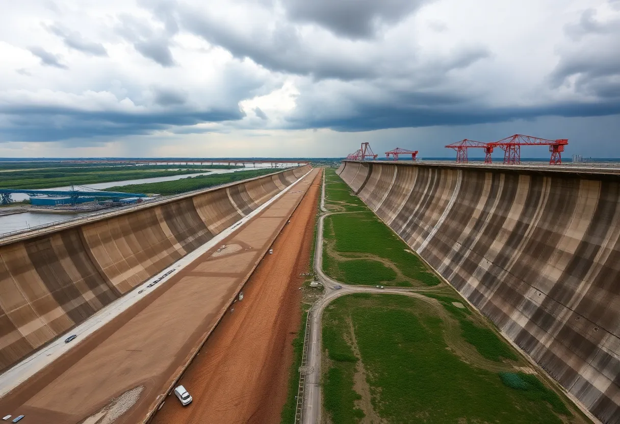 The hurricane protection system in New Orleans with levees and floodwalls.