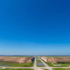 Aerial view of the levee system in New Orleans