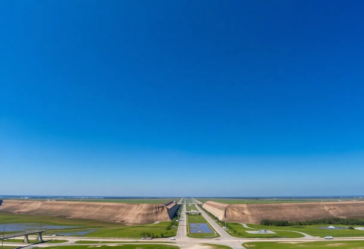 Aerial view of the levee system in New Orleans