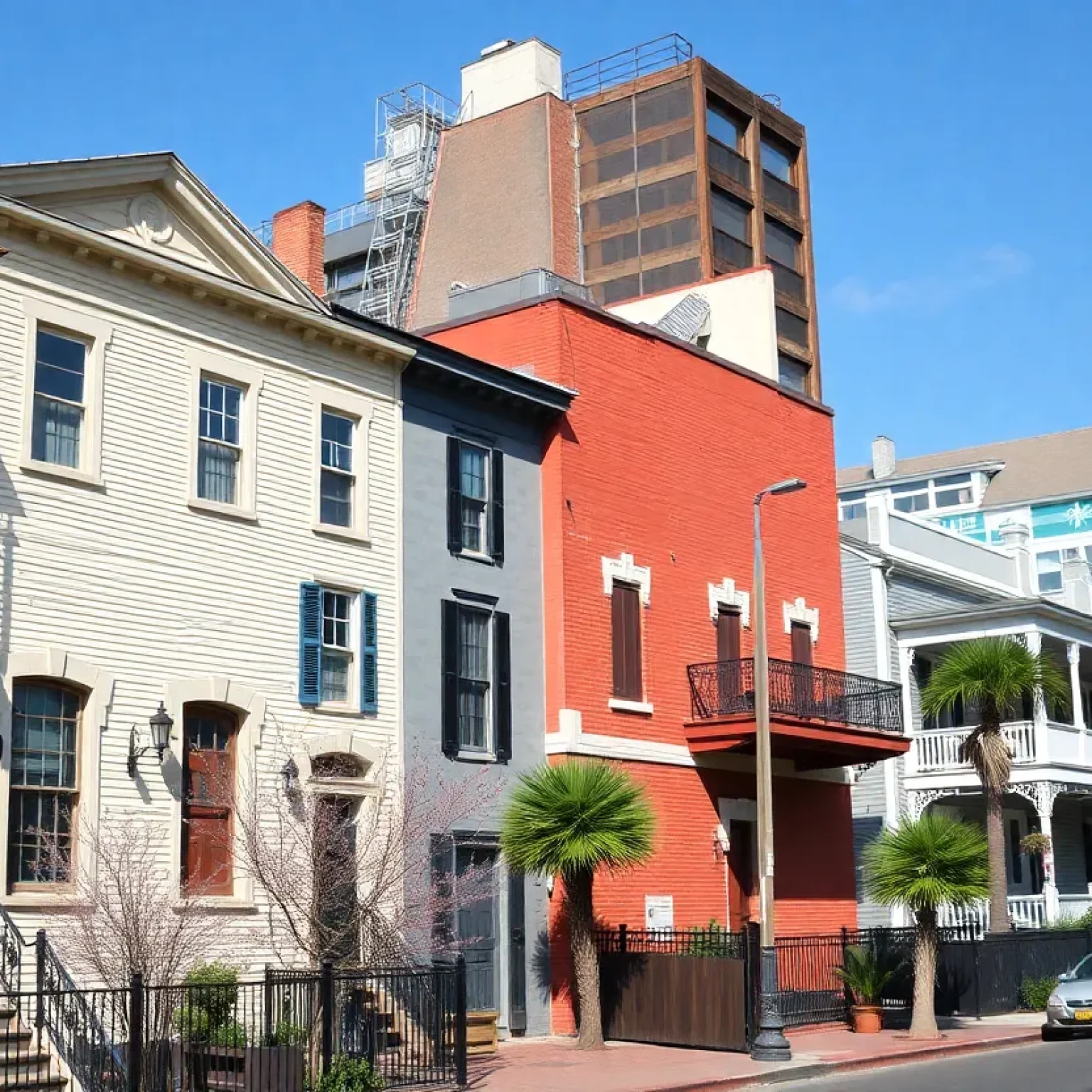 Vibrant New Orleans neighborhood depicting housing contrasts