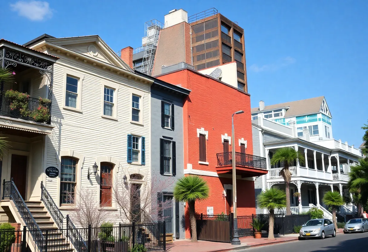 Vibrant New Orleans neighborhood depicting housing contrasts