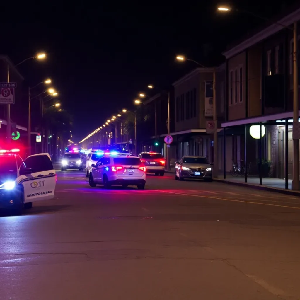 Police cars on a New Orleans street at night