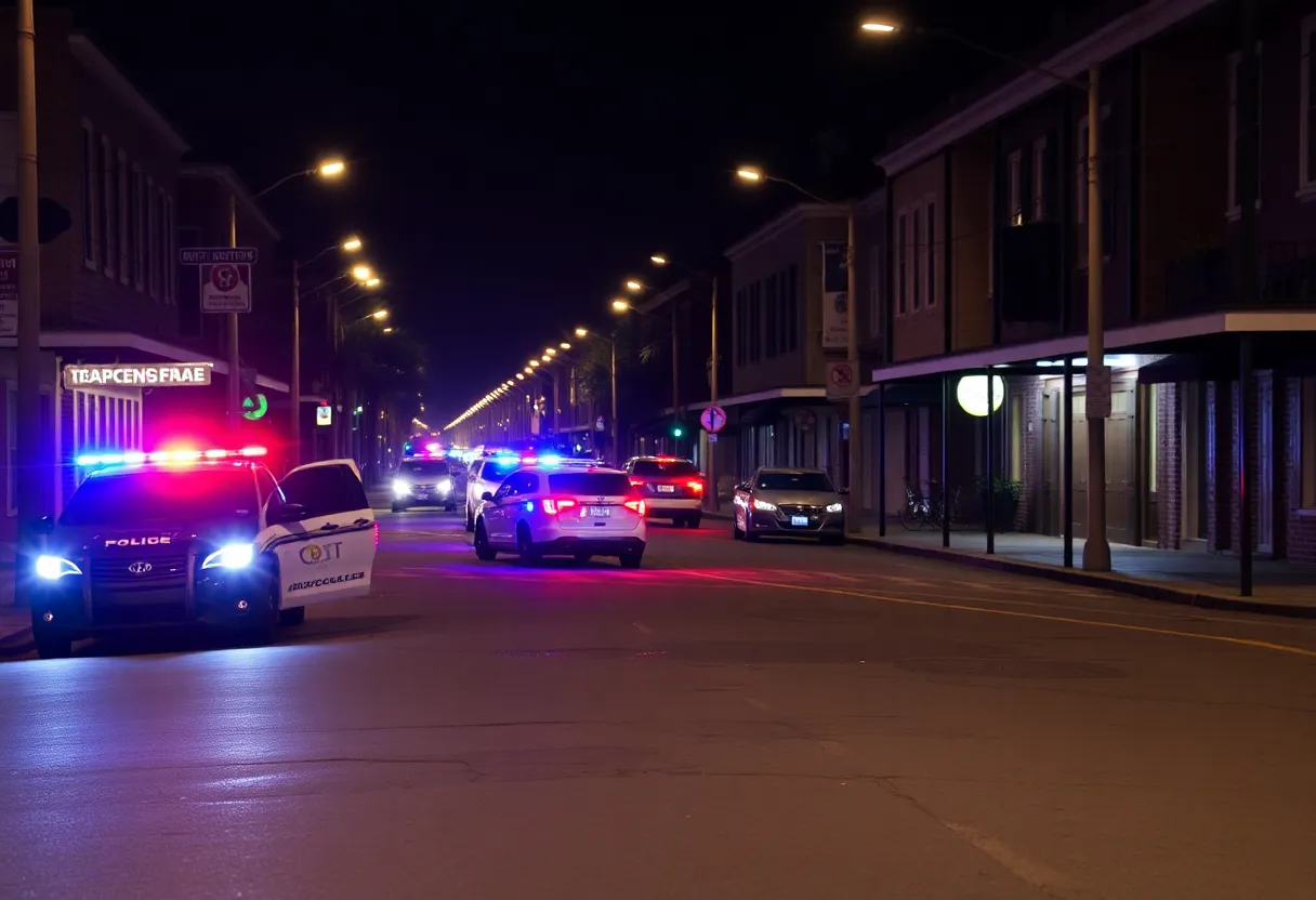 Police cars on a New Orleans street at night