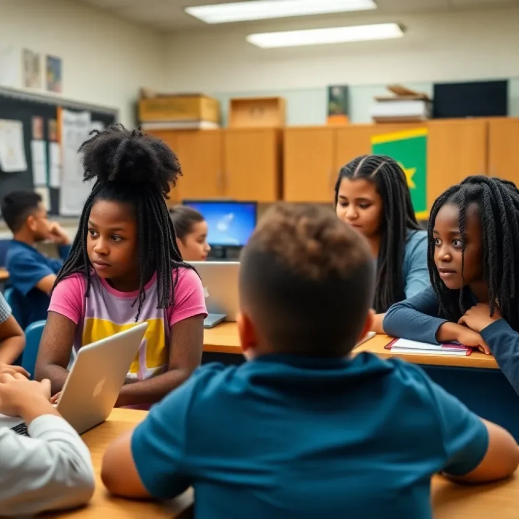 Students in a New Orleans private school engaging in collaborative learning