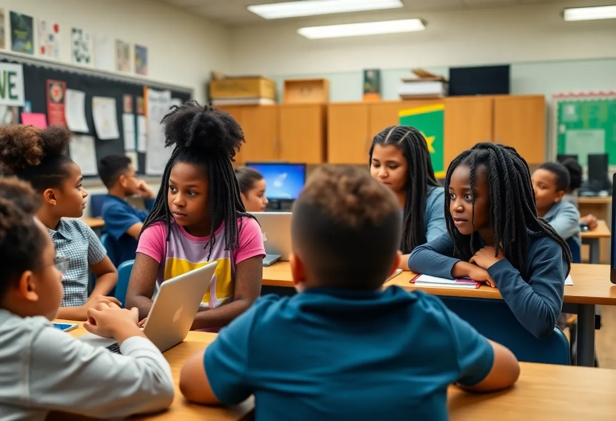 Students in a New Orleans private school engaging in collaborative learning