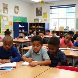 Students in a New Orleans private school classroom engaged in learning activities