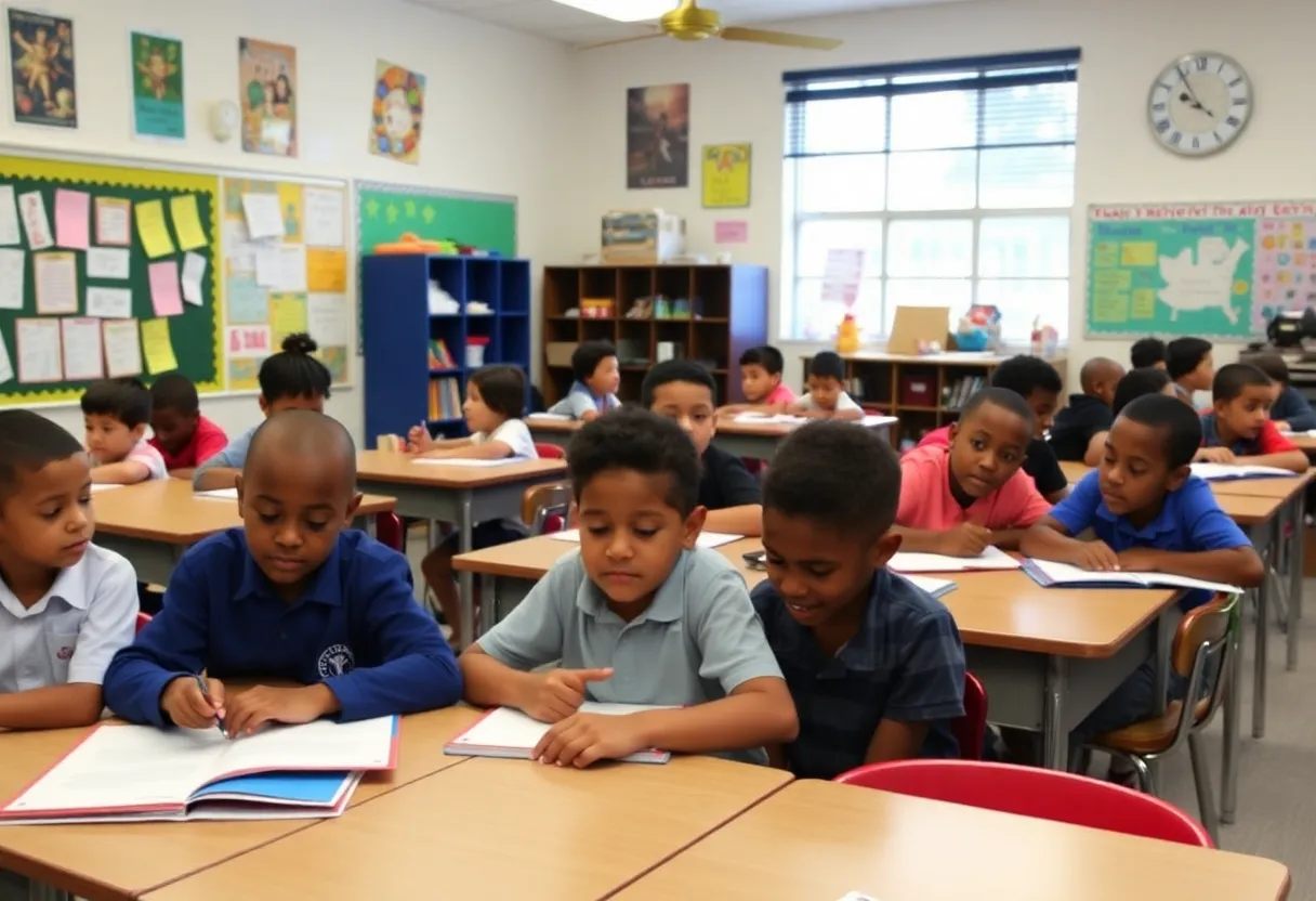 Students in a New Orleans private school classroom engaged in learning activities