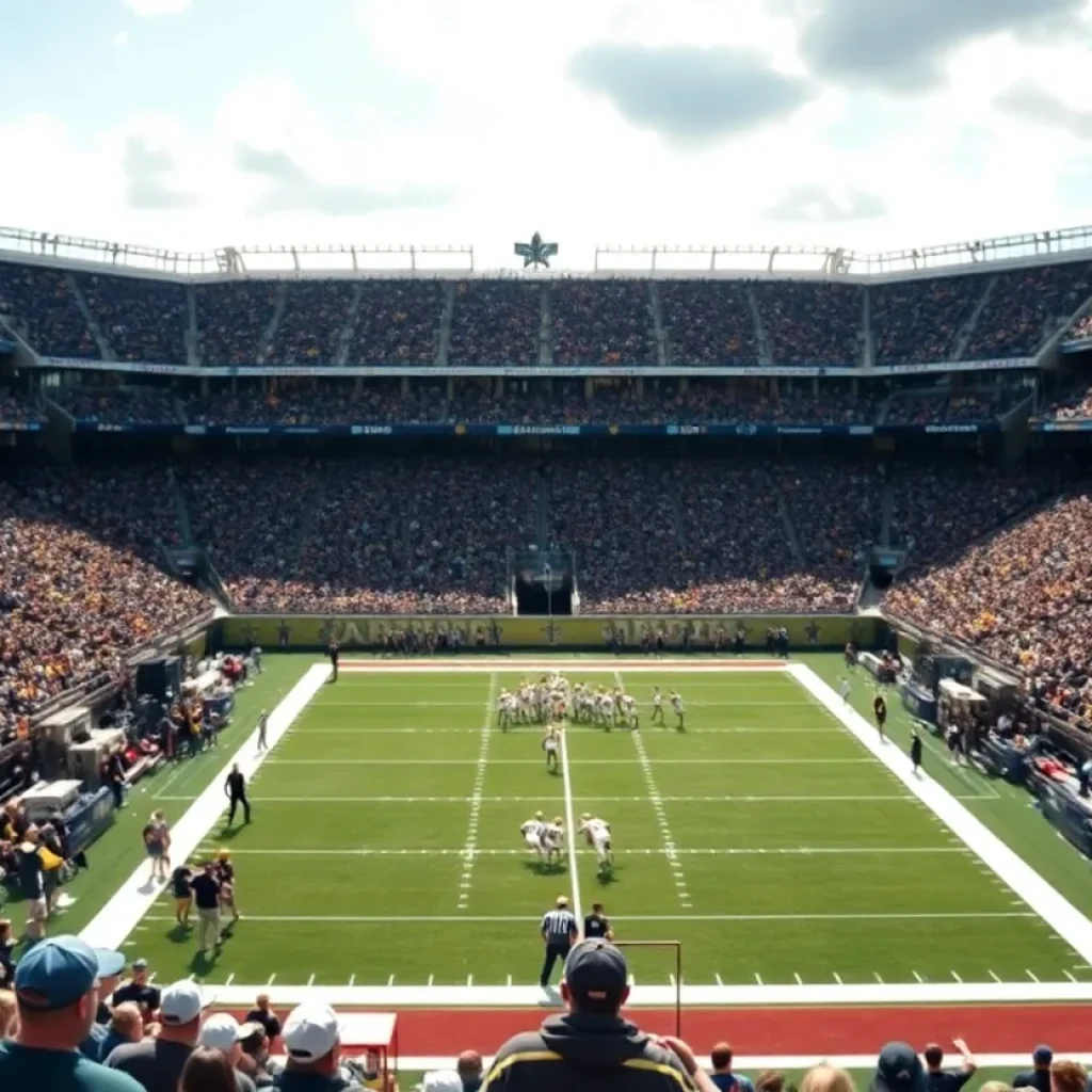 Fans cheering for the New Orleans Saints in a stadium