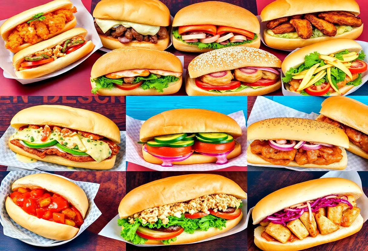 A variety of sandwiches from New Orleans including po'boys and gourmet creations.