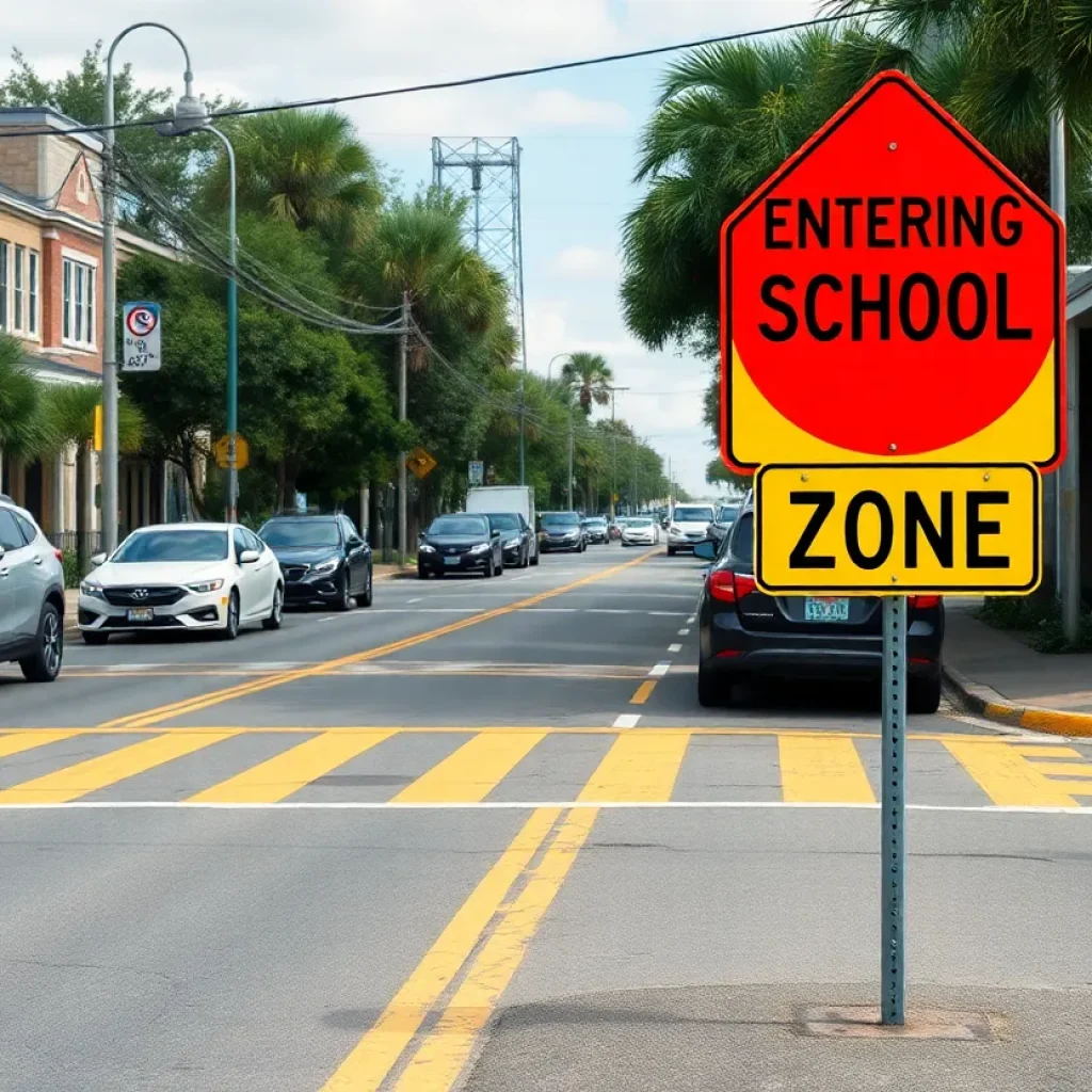 New safety markings and beacons in a New Orleans school zone