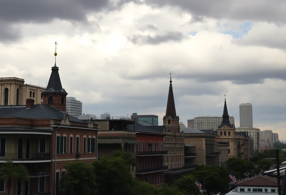 Dramatic skyline of New Orleans illustrating political issues