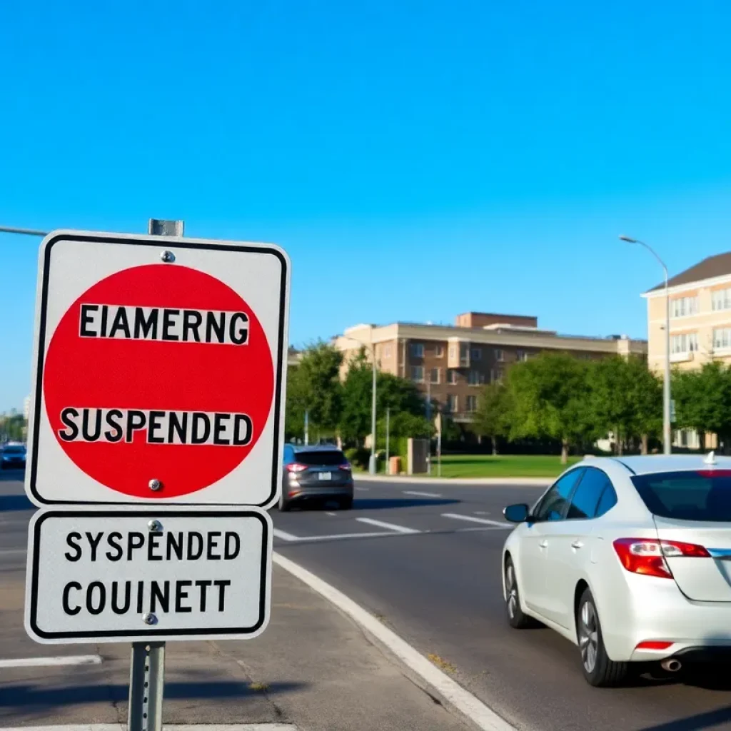City street sign indicating suspended speed camera enforcement near school zone