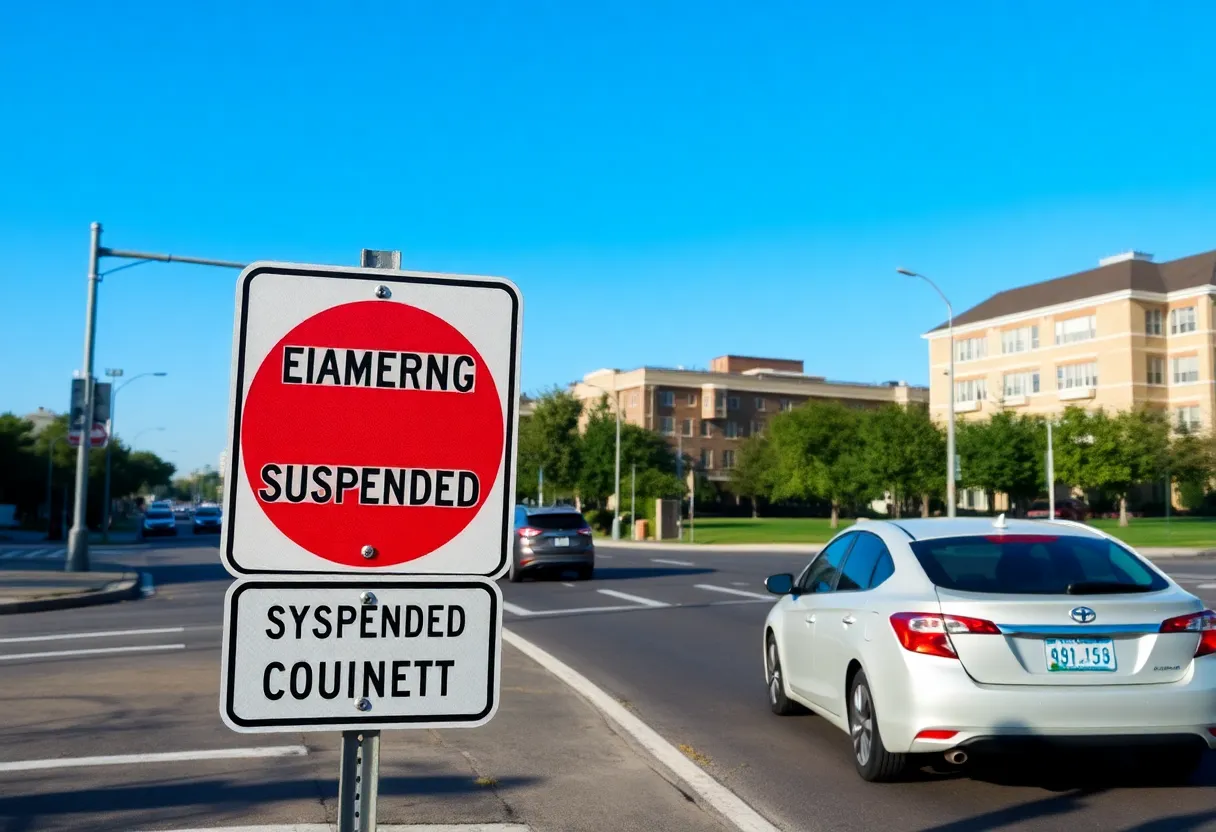 City street sign indicating suspended speed camera enforcement near school zone