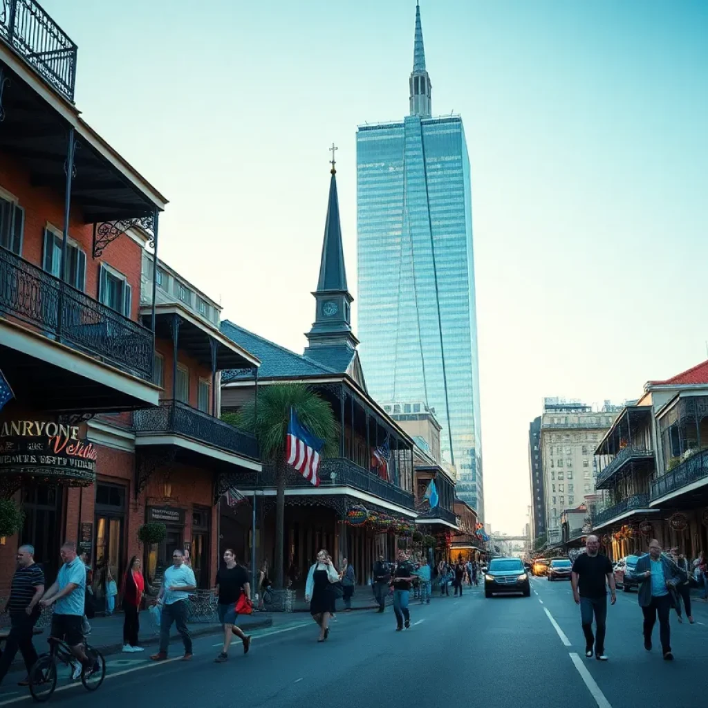 Urban scene in New Orleans with lively streets