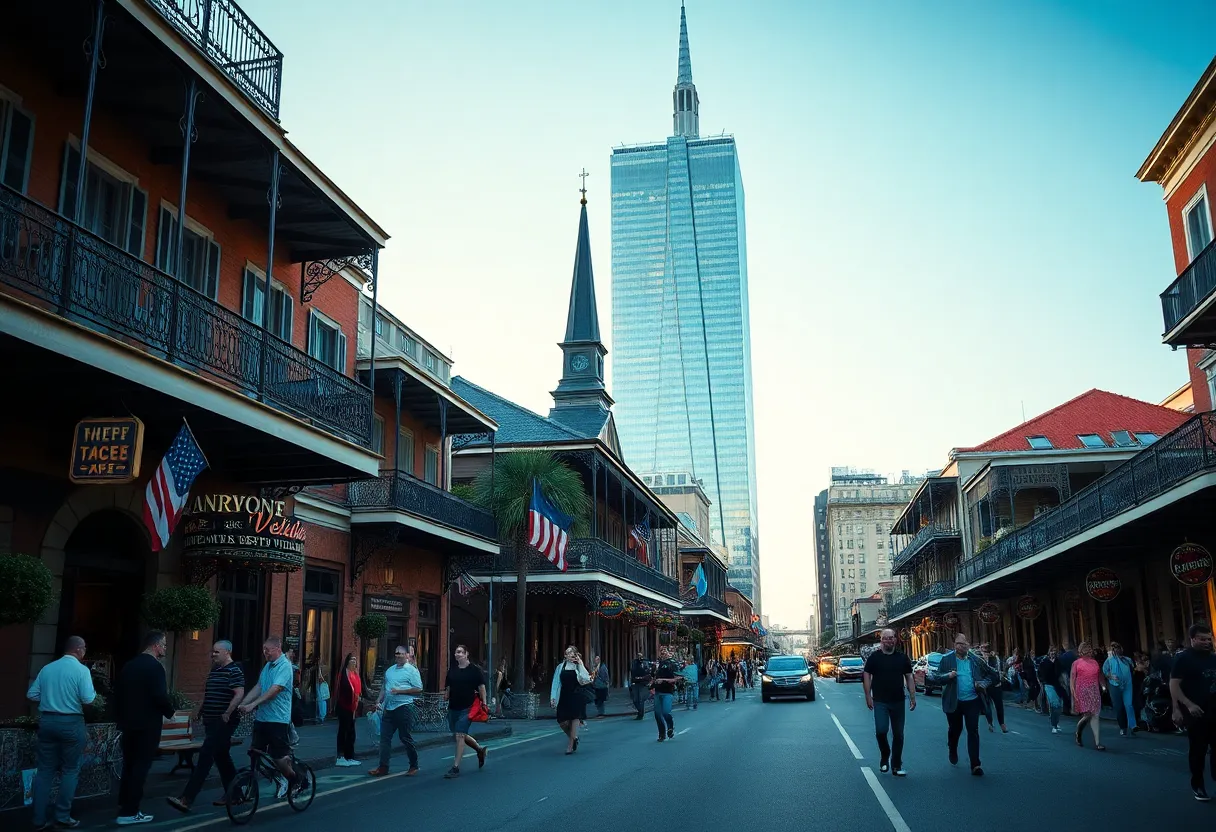 Urban scene in New Orleans with lively streets