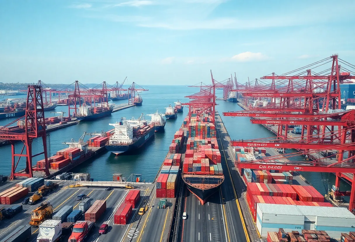 Cargo ships and cranes at Port of South Louisiana