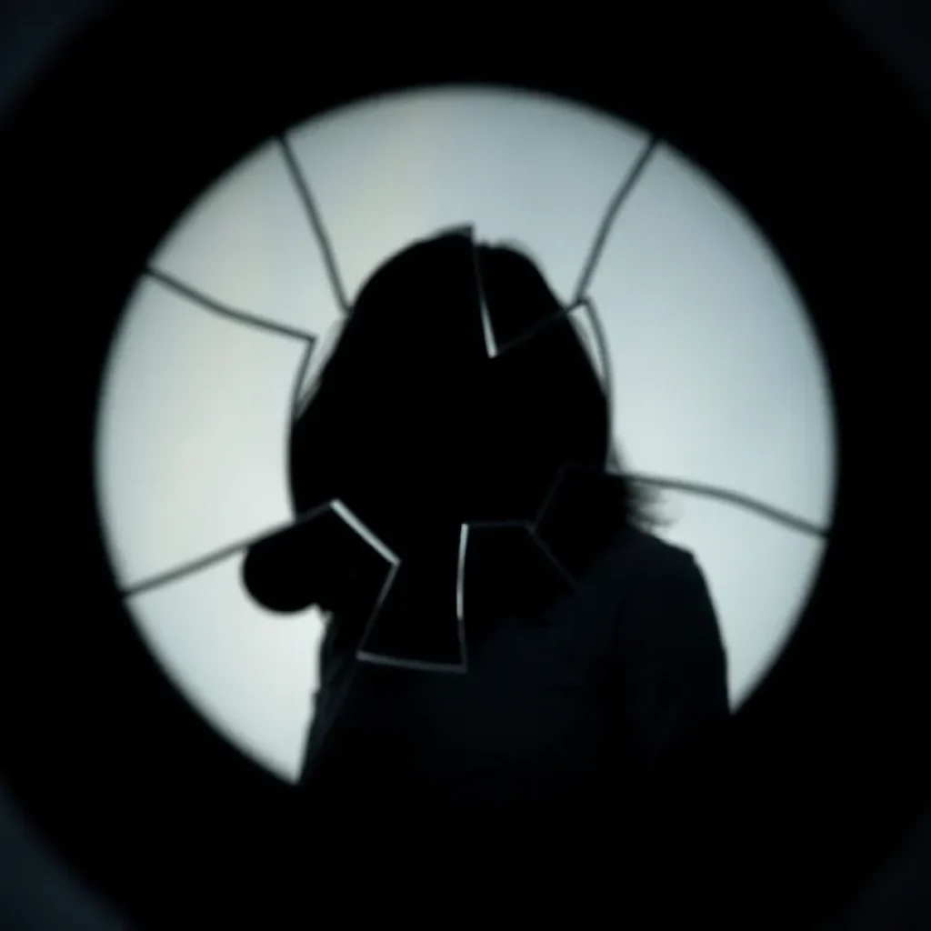 Symbolic representation of privacy violation with a broken camera lens.