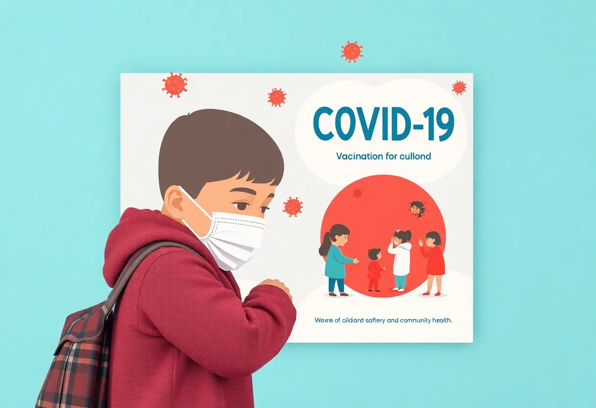 Graphic representation of a public health campaign advocating for COVID-19 vaccinations for children.