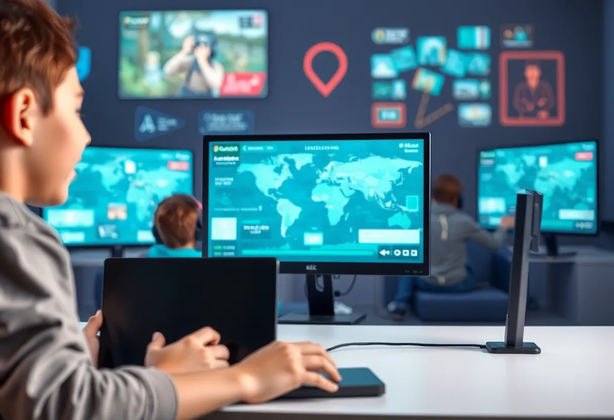 Visual representation of online safety concerns related to children and gaming.