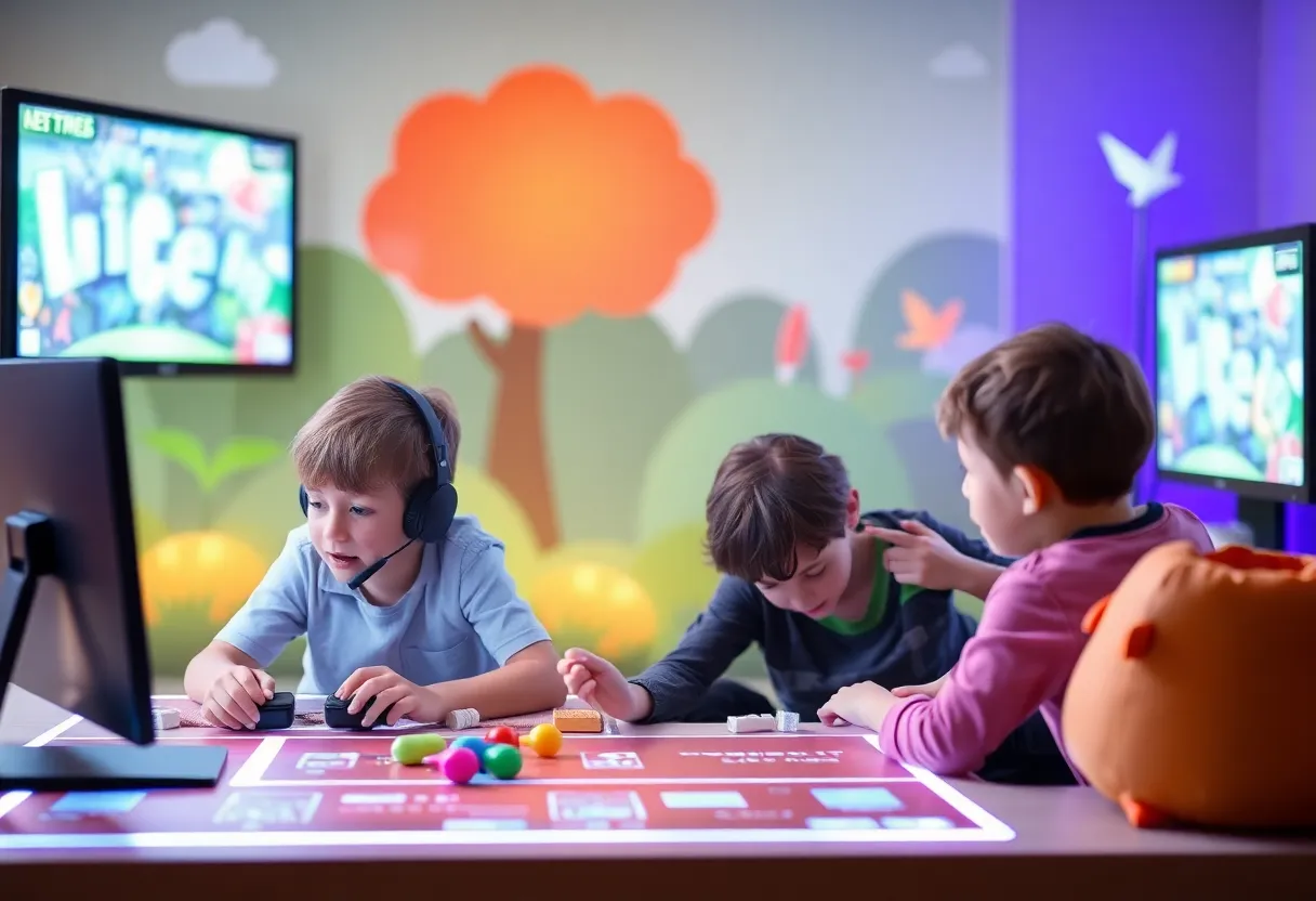 Children playing on an online gaming platform with safety features