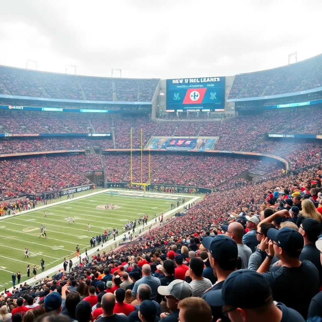 Fans cheering at a New Orleans Saints football game