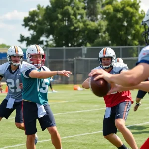 Group of quarterbacks practicing at New Orleans Saints training camp