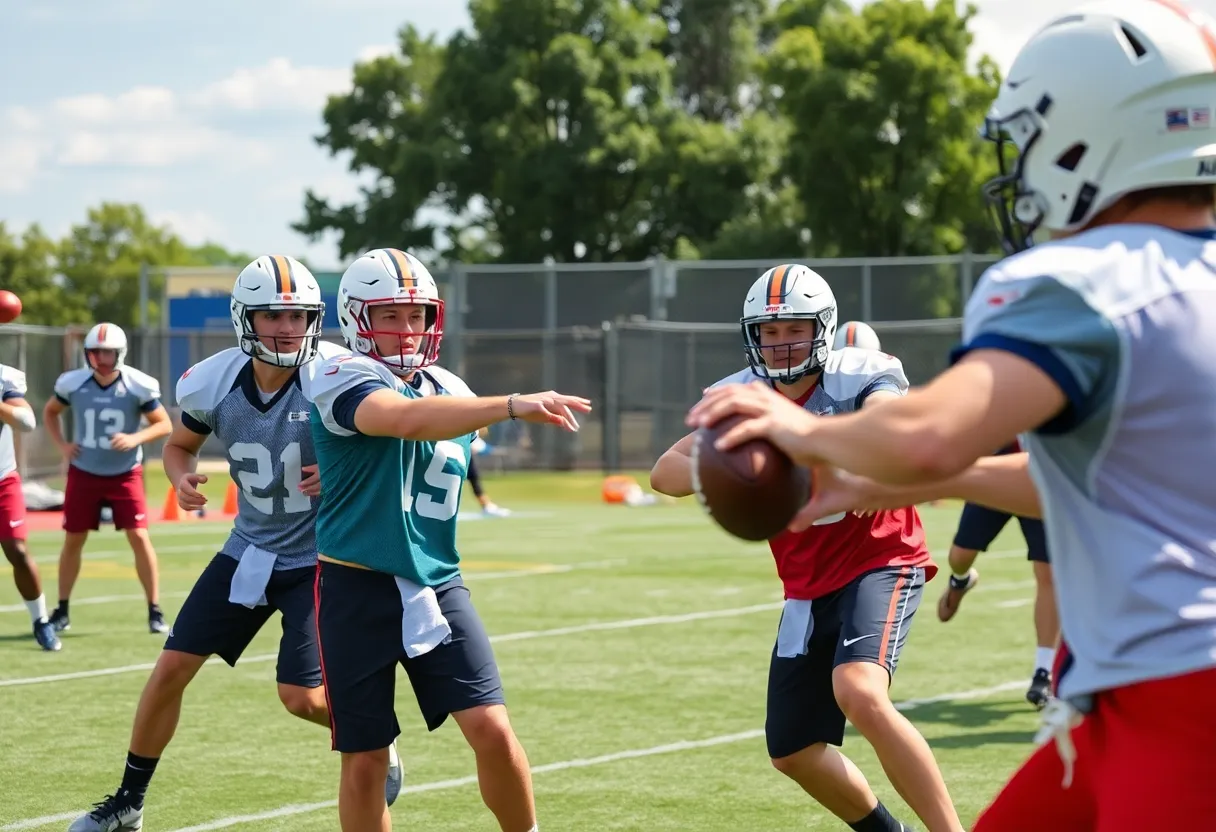 Group of quarterbacks practicing at New Orleans Saints training camp