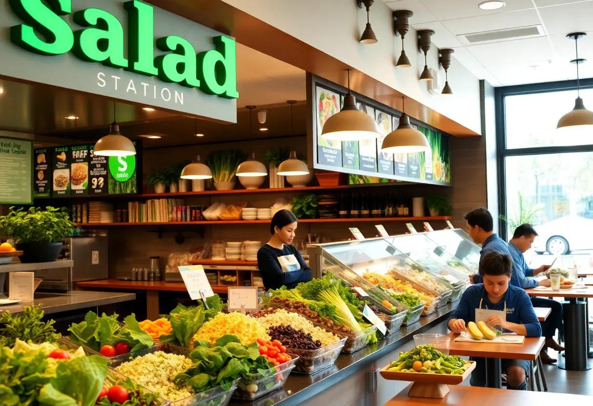 Interior of Salad Station in Lafayette featuring fresh salads and happy customers