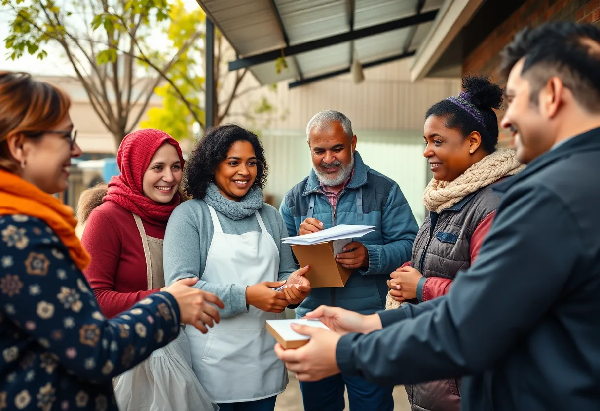Community volunteers assisting individuals at Salvation Army shelter