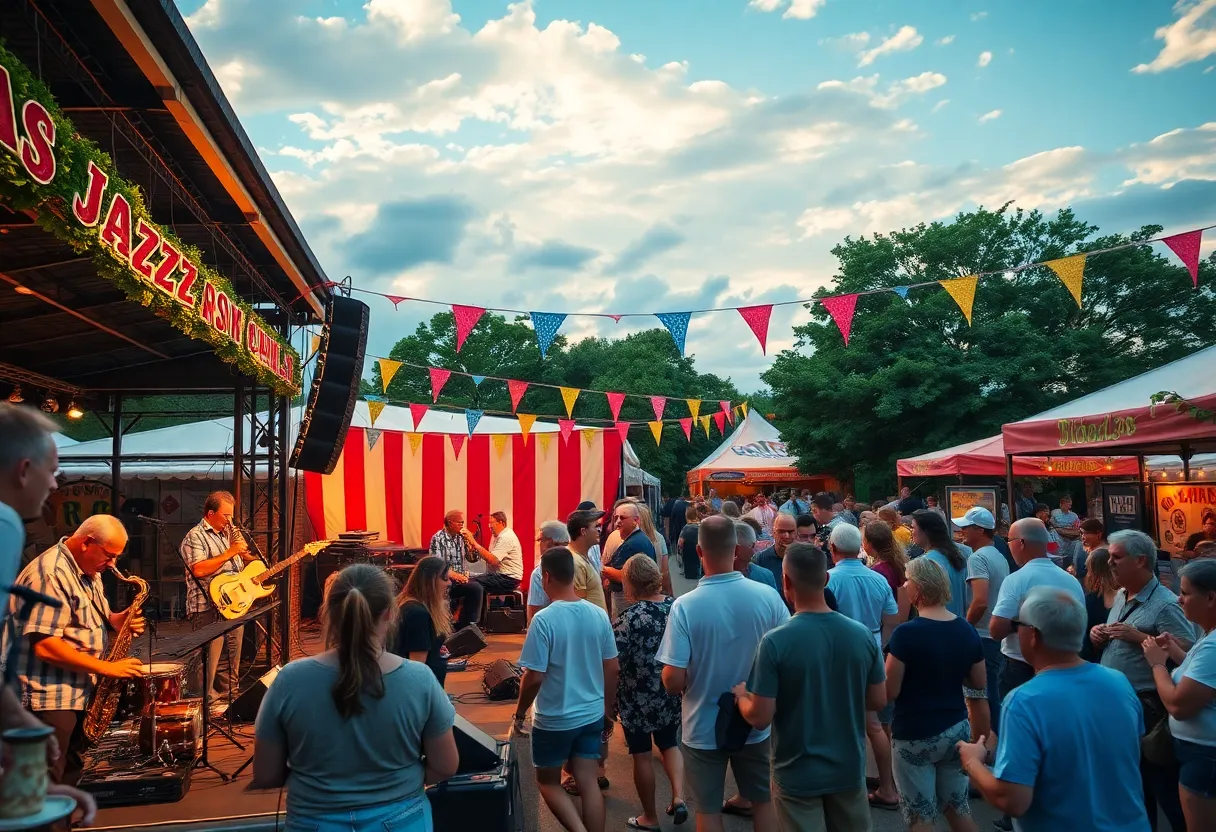 Festival attendees enjoying live music and local cuisine at Satchmo SummerFest