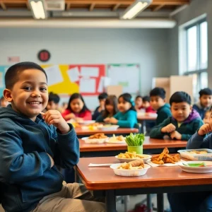 Students enjoying healthy school meals