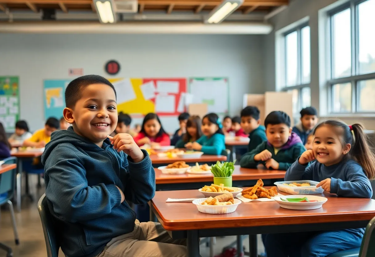 Students enjoying healthy school meals