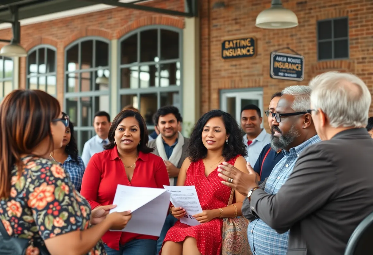 Small business owners in Baton Rouge discussing insurance options