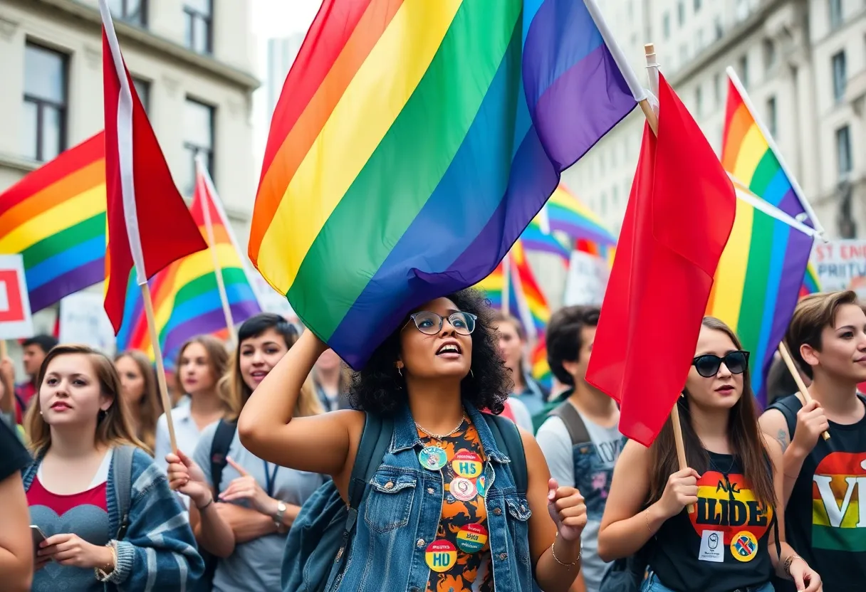 Students protesting against anti-LGBTQ bills in New Orleans