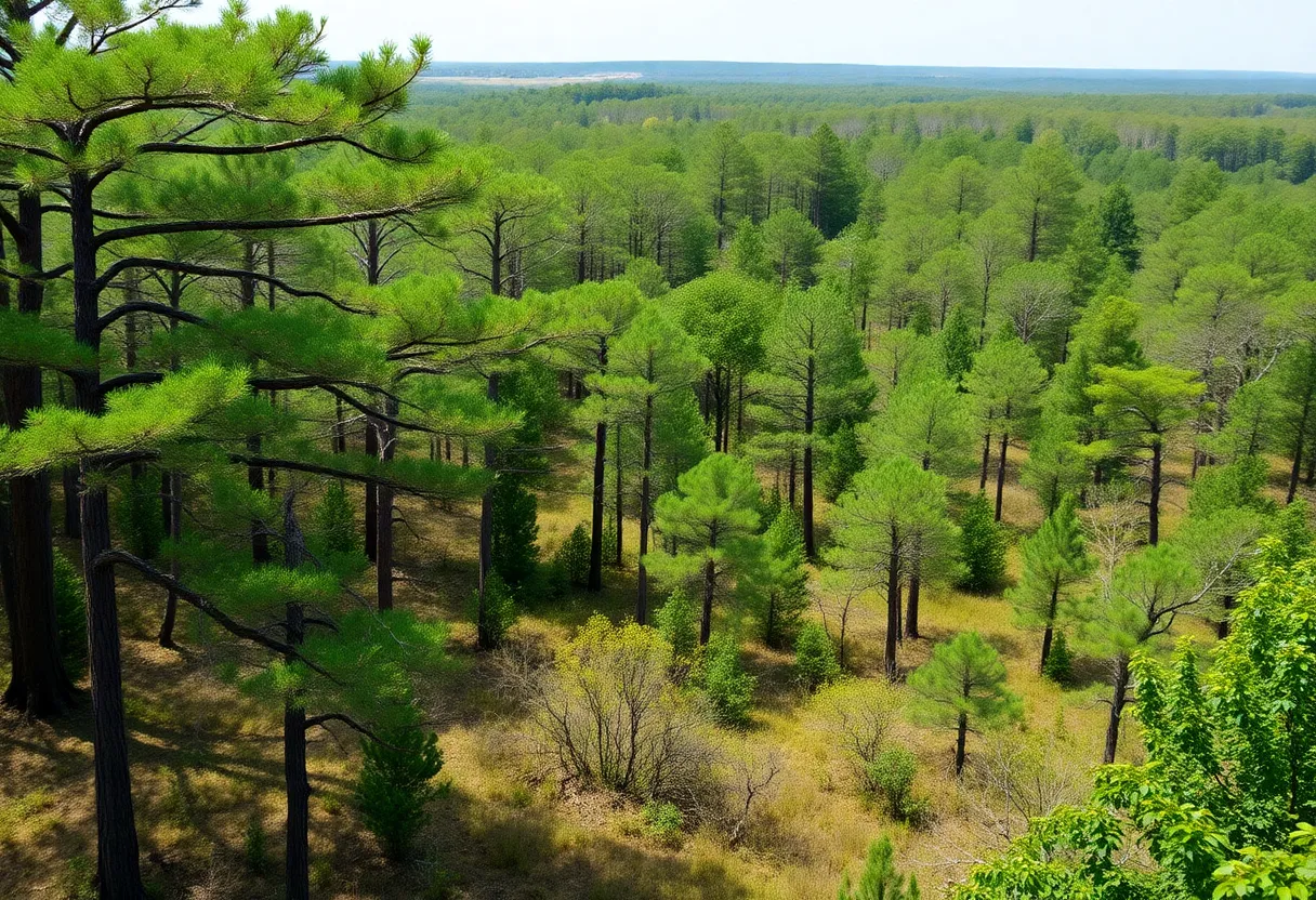 A lush forest in Louisiana associated with carbon credit initiatives.