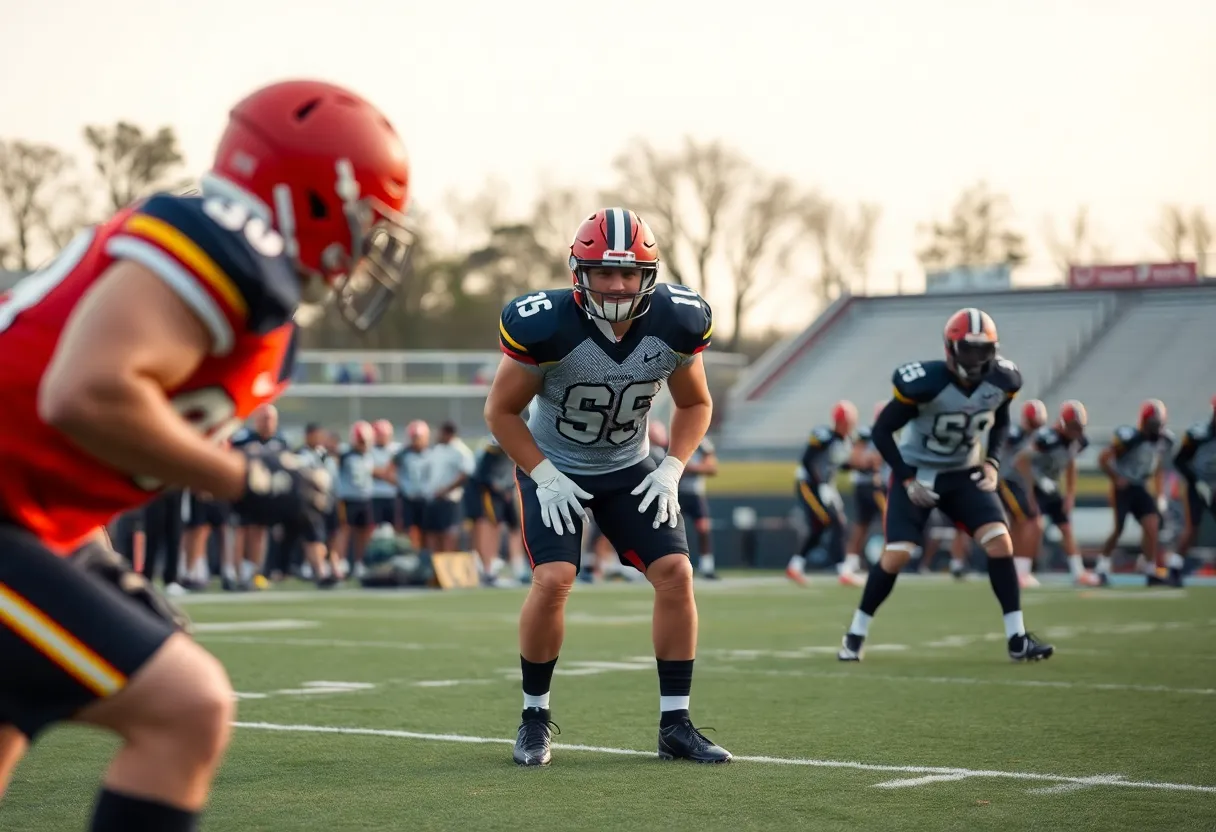 Football training session highlighting recovery and strength for tight ends.