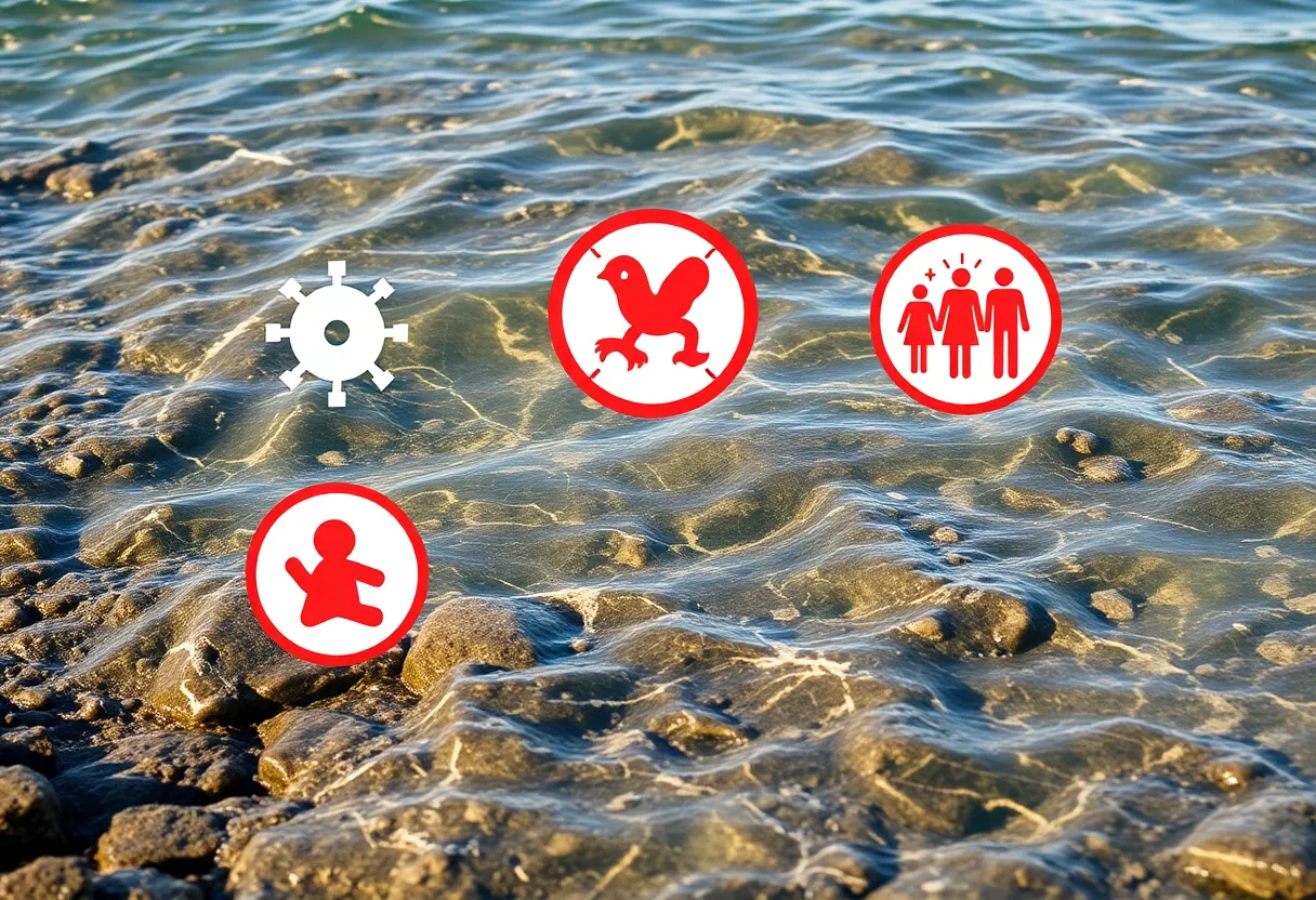 Warning sign about Vibrio vulnificus near the coast