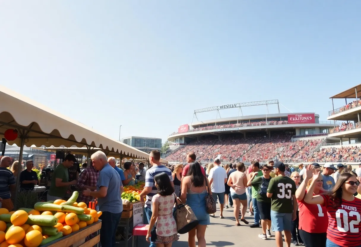 Families enjoying events in New Orleans including a farmers market and a football game