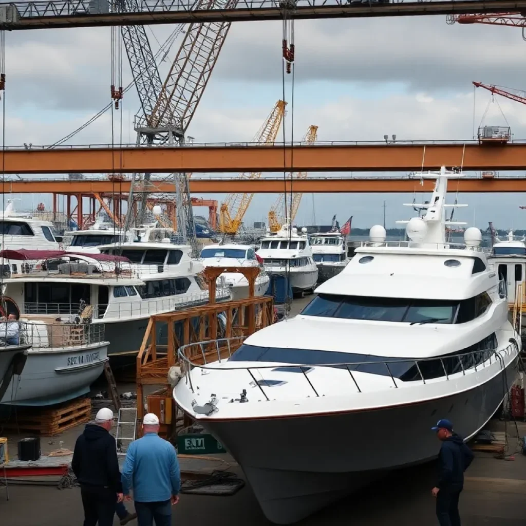 Shipyard scene in New Orleans with vessels and engineers