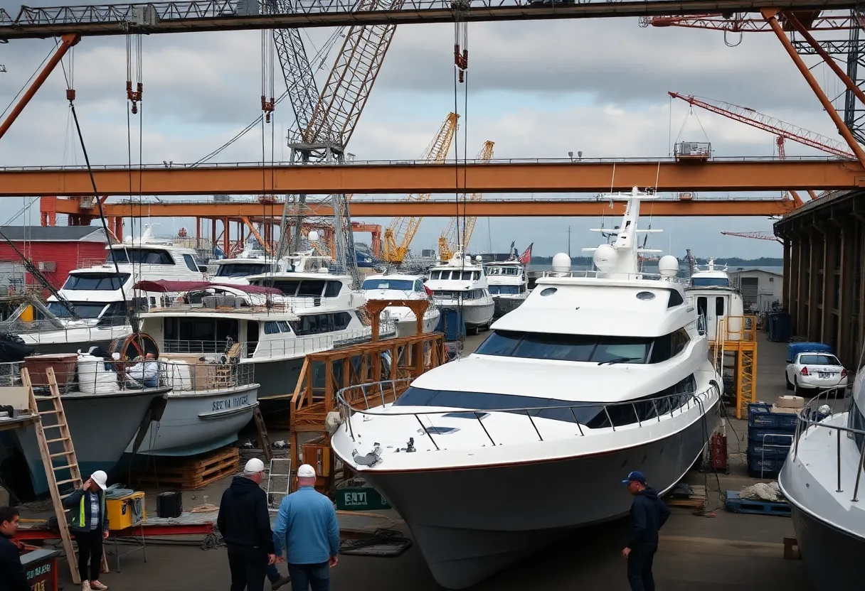 Shipyard scene in New Orleans with vessels and engineers